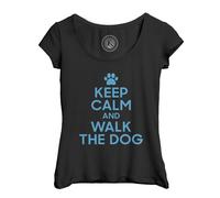 T-Shirt Femme Col Echancré Keep Calm And Walk The Dog Parodie Chien Animaux