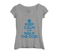 T-Shirt Femme Col Echancré Keep Calm And Walk The Dog Parodie Chien Animaux