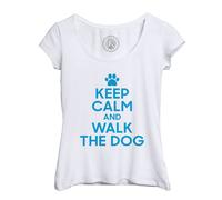 T-Shirt Femme Col Echancré Keep Calm And Walk The Dog Parodie Chien Animaux
