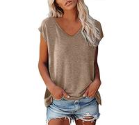T Shirt Femme Col en V éTé DéContracté Blouse Chic Et éLéGant T-Shirts à Manches Courtes Femme Amples Confortables Coton Tee Shirt