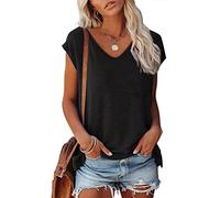 T Shirt Femme Col en V éTé DéContracté Blouse Chic Et éLéGant T-Shirts à Manches Courtes Femme Amples Confortables Coton Tee Shirt