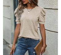 T-shirt femme col rond à manches gigot couleur unie L,M,S,XL,XSTissu tricoté