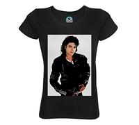 T-Shirt Femme Col Rond Coton Bio Michael Jackson Veste Noir Style Chanteur Pop Star Celebrite