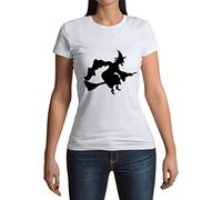 T-Shirt Femme Col Rond Halloween Sorciere Balai Nez Crochu Magique