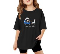 T-Shirt Femme Col Rond | Manches Courtes et Imprimé Cartoon Voiture + Oiseau, Texte Got Too Silly Visible | Tee Shirt Casual pour Été, Loisirs, Quotidien, Sorties F422