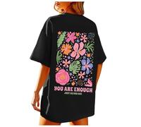 T-Shirt Femme Col Rond Tops Été Manches Courtes Imprimé De Lettres Élégant Casual Loose Tee Shirt Haut à Manches Courtes Mode Hauts Confortables Coton Tee Shirt Oversize Amples