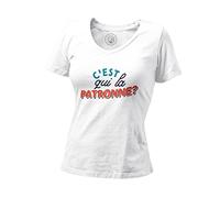 T-Shirt Femme Col V C'est Qui la Patronne ? Boss Cheffe Humour Maman