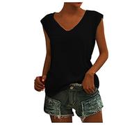T Shirt Femme Col V Grande Taille Fluide Tee Shirt Femme Été À Manches Courtes Décontracté Blouse Femme Couleur Unie Chic Et Elegant Tshirt Femme Confort Classique Haut (Black, XL)