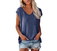 T Shirt Femme Col V Grande Taille Sport Ample Tee Shirt Femme Ete Manche Courte Decontractée Tunique Femme Couleur Unie Chic Et Élégant Top Femme Leger Basique Vêtement