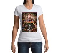 T-Shirt Femme Col V Jumanji Robin Williams Film Aventure Dessin