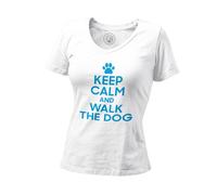 T-Shirt Femme Col V Keep Calm And Walk The Dog Parodie Chien Animaux