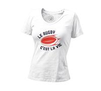 T-Shirt Femme Col V Le Rugby C'est la Vie Sport XV Ballon Stade France