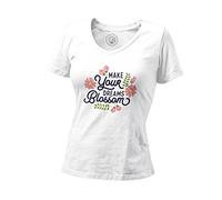 T-Shirt Femme Col V Make Your Dreams Blossom Typographie Citation Message
