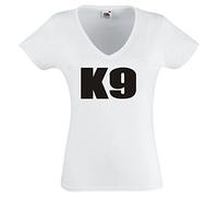 T-Shirt Femme col - V - Police K-9 Unit Guard Dog - Blanc - M