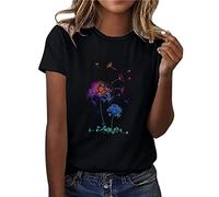 T-Shirt Femme Colorée Imprimé De Pissenlit Tee Shirt Été Col Rond Haut Élégant Manche Courte Blouse Décontractés Sport T Shirt Tout-Match Chemisier Léger et Respirant Tunique Tops