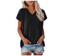 T Shirt Femme Coton Blanc Haut À Manches Courtes Col Rond Tee Shirt Chic Coton T-Shirts Imprimé Top Tunique Ete Grande Taille T Shirt avec Motif Floral Blouse Hauts Tshirt Vêtements, L