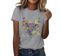 T-Shirt Femme Coton Blanc Pas Cher À Manches Courtes Col Rond Chic Imprimé Top Tunique Été Grande Taille Avec Motif Papillons Blouse Hauts