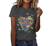 T-Shirt Femme Coton Blanc Pas Cher À Manches Courtes Col Rond Chic Imprimé Top Tunique Été Grande Taille Avec Motif Papillons Blouse Hauts