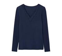 Damart - T-Shirt Dentelle Manches Longues Thermique Thermolactyl Sensitive Femme Bleu Taille 34-36 (XS)