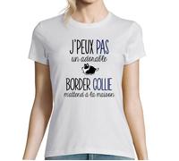T-shirt Femme - Désolé je peux pas - Border Collie - Col rond - Manches courtes - Blanc XL