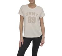 Dkny Arched 89 Distressed Rhinestone Logo Short Sleeve T-shirt Beige XS Femme