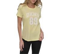 Dkny Arched 89 Distressed Rhinestone Logo Short Sleeve T-shirt Jaune S Femme