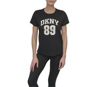 Dkny Arched 89 Distressed Rhinestone Logo Short Sleeve T-shirt Noir L Femme