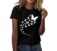 T-shirt Femme Élégant Confortable Léger Élégant Décontracté Tee Haut Surdimensionné Col rond Classique Été T Shirt Manches Courtes Grande Taille Basic T-shirt Femme Large Vintage Mode Blanc Tee Bluse