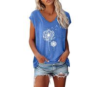 T-Shirt Femme en Coton à Manches Courtes Col en V - Tunique d'Été Lâche - Chemise à Carreaux Grande Taille