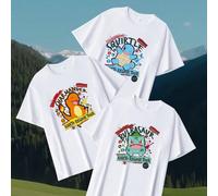 T-shirt femme en coton côtelé, imprimé Pokémon, style universitaire, printemps et été, haut à manches courtes, doux et respirant, ensemble blanc trois pièces T-shirt unisexe en coton SS509L,M,S,XL,XXL
