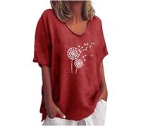 T-Shirt Femme en Coton et Lin Été Chemisier Chic T-Shirts Blouse Col Rond Tops Manches 3/4 T Shirt Vintage à Imprimé Floral Chemise Coupe Ample Coton Lin Hauts Décontractée Bureau Professionnel