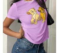 T-shirt femme en coton, style college décontracté et polyvalent, doux et respirant, design à contraste de couleurs extrême, style Y2K T-shirt femme en coton 32 fils SS504 - style délavéL,M,S,XLAnimal,