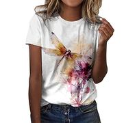 T-Shirt Femme Été Chemisier Chic Blouse Col Rond Tops à Manches Courtes Hauts Décontracté Ete T Shirt Imprimé Tunique Tee Shirts Robe Chemise Longue Vêtements(Teeshirt Femme Coton Blanc,M)