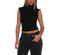 T-Shirt Femme Eté Sexy Chic Demi-Col Roulé Hauts sans Manches Tee Shirt Slim Fit Y2K Crop Tops Basique Top D'Été Décontracté Quotidien Classique