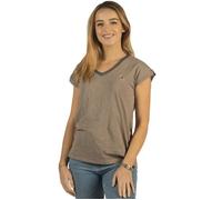 T-shirt femme - Flags&Cup - Janina - Col V - Taupe - Bande tissée argenté M