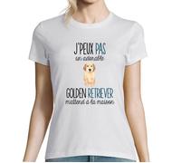 T-shirt Femme - Golden Retriever - Désolé je peux pas - Col rond - Manches courtes - Blanc XXL