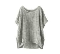 T-Shirt Femme Grande Taille Chemise Femme Coton et Lin décontracté élégant t-Shirts Tee Shirt Lâche Manche Courtes Col Rond Sexy Top Blouse Casual Haut Tunique Tops Chemise Fourche Ouverte à l'ourlet