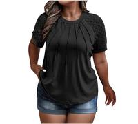 T-Shirt Femme Grande Taille Col Rond Manches en Dentelle Coupe Ample Haut Chic et Élégant ete Ample DéContractéE Chemisier T-Shirts Oversize Lâches Hauts de Sport Blouses pour Plage ou Ville