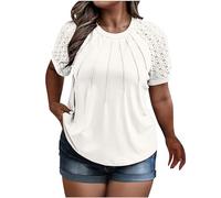 T-Shirt Femme Grande Taille Col Rond Manches en Dentelle Coupe Ample Haut Chic et Élégant ete Ample DéContractéE Chemisier T-Shirts Oversize Lâches Hauts de Sport Blouses pour Plage ou Ville