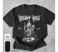 T-shirt femme grande taille d'été, imprimé motif rétro Silent Hill, décontracté, simple, ample, col rond, manches courtes, noir 0XL,1XL,2XL,3XL,4XLTissu tricoté