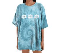 T Shirt Femme Grande Taille Manches Courtes Col Rond Haut Décontracté Tee Shirt Casual Lâches Élégant et Confortable Imprimé Rétro Chemisiers et Blouses Pente Tunique D'Été Décontracté Long