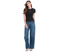 Guess Jeans Gj Sl Cn Embro Slim Rib Short Sleeve T-shirt Noir M Femme