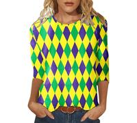 T-Shirt Femme Happy Holidays Imprimé Manches 3/4 Col O Blouse Top Set Femme, vert, XXL