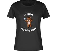 T-Shirt Femme Humour Apéro - J'peux Pas, J'Ai Apéro-Poney - Disponible en Noir ou Blanc, Taille S à XXL - Coton Doux et Confortable (FR/ES, Numérique, 38, 40, Taille Normale, Taille Normale, Noir)