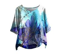 T-Shirt Femme Impression Vintage Décontractée Tee Shirt Mode Col Rond avec Boutons Hauts Manches mi-Longues à La Mode Loisirs Quotidiennes Vacances Blouse Manches 3/4 Hauts Polyvalente