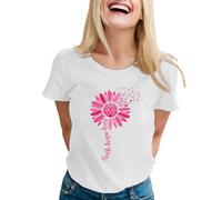 T-Shirt Femme Imprimé Cancer du SeinJe suis Une Guerriere Cancer du Sein Cadeau Octobre Rose T-Shirt T - Shirt À Manches Courtes Casual Breast Cancer Print pour Femme