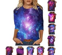 T-shirt femme imprimé galaxie t-shirt manches courtes col rond pour femme adolescente fille vêtements d'été top sport ciel étoilé carnaval univers étoile, @045, Large