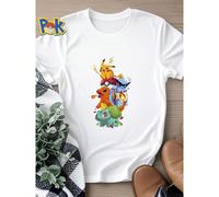 T-shirt femme imprimé style mignon de dessin animé avec Pikachu et autres Pokémon. T-shirt respirant légèrement pour femme, col rond, manches courtes, imprimé graphique, décontracté et confortable pou