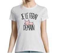 T-shirt Femme - Je le ferai demain - Chat Sphynx - Col rond - Manches courtes - Ajusté S