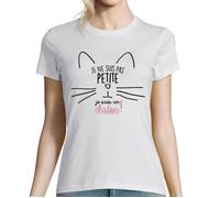 T-Shirt Femme - Je ne suis Pas Petite Je suis Un Chaton - 100% Coton - Col V - Manches Courtes M